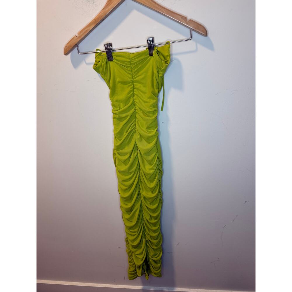 Oh Polly Neon Lime Cutout Ruched Bodycon Midi Dress US 0 UK 4